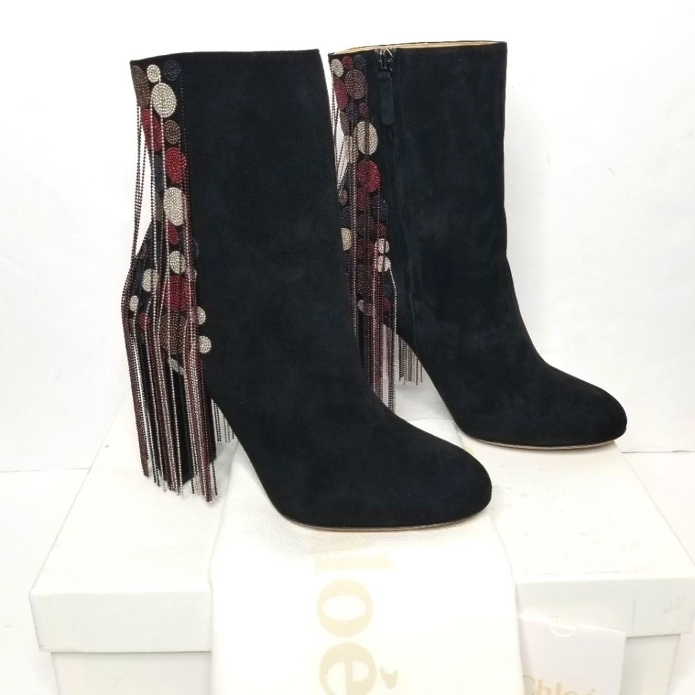 Chloe Bead Fringe Suede‎ Ankle Boots - Picture 2 of 12